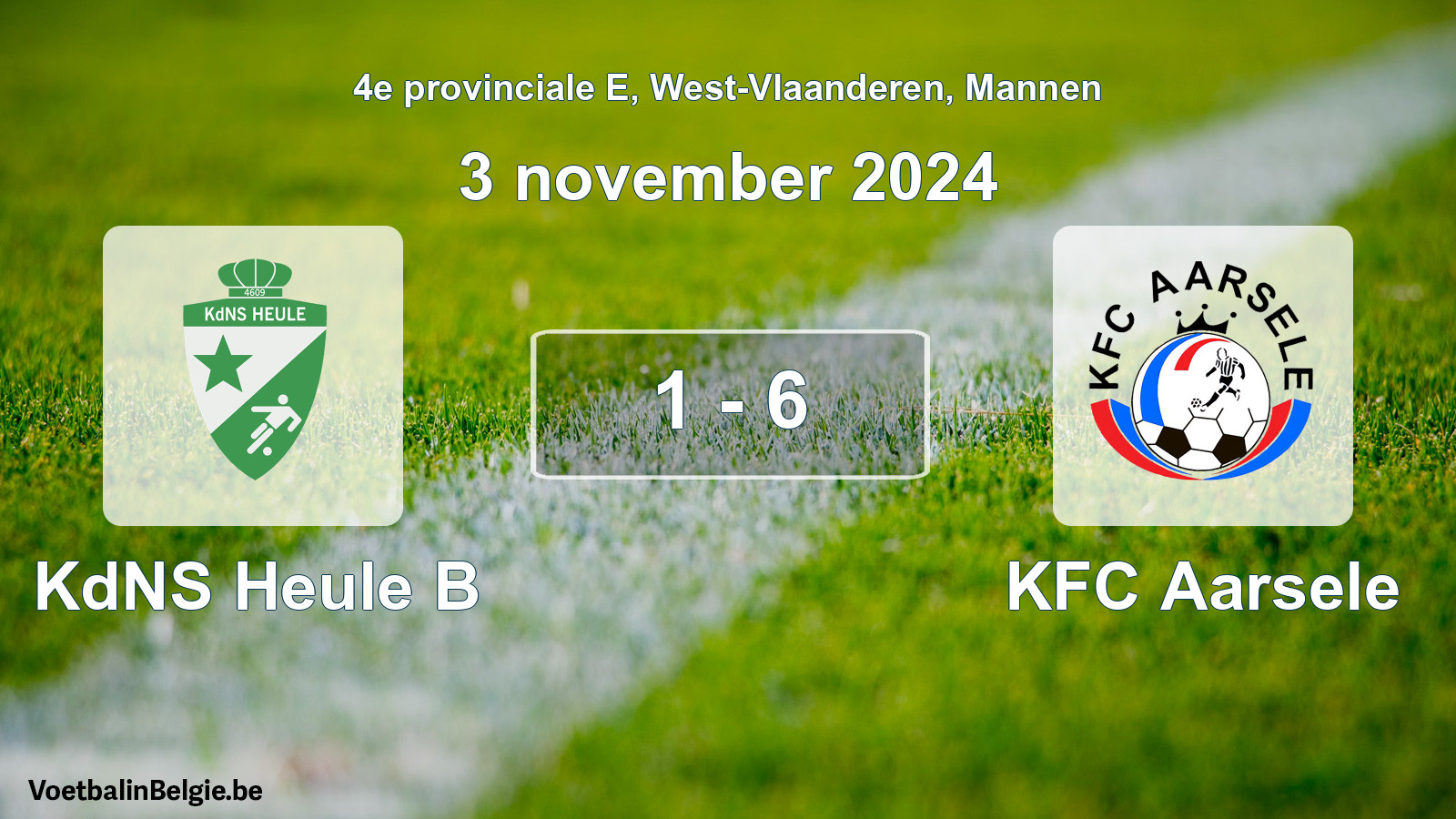 Gespeelde wedstrijd mannenvoetbal: KdNS Heule B - KFC Aarsele 1 - 6 (3 november 2024)