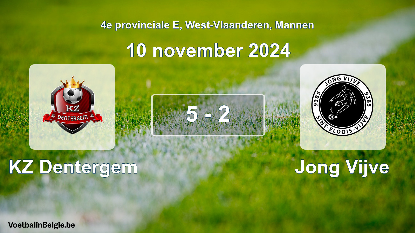 Gespeelde wedstrijd mannenvoetbal: KZ Dentergem - Jong Vijve 5 - 2 (10 november 2024)