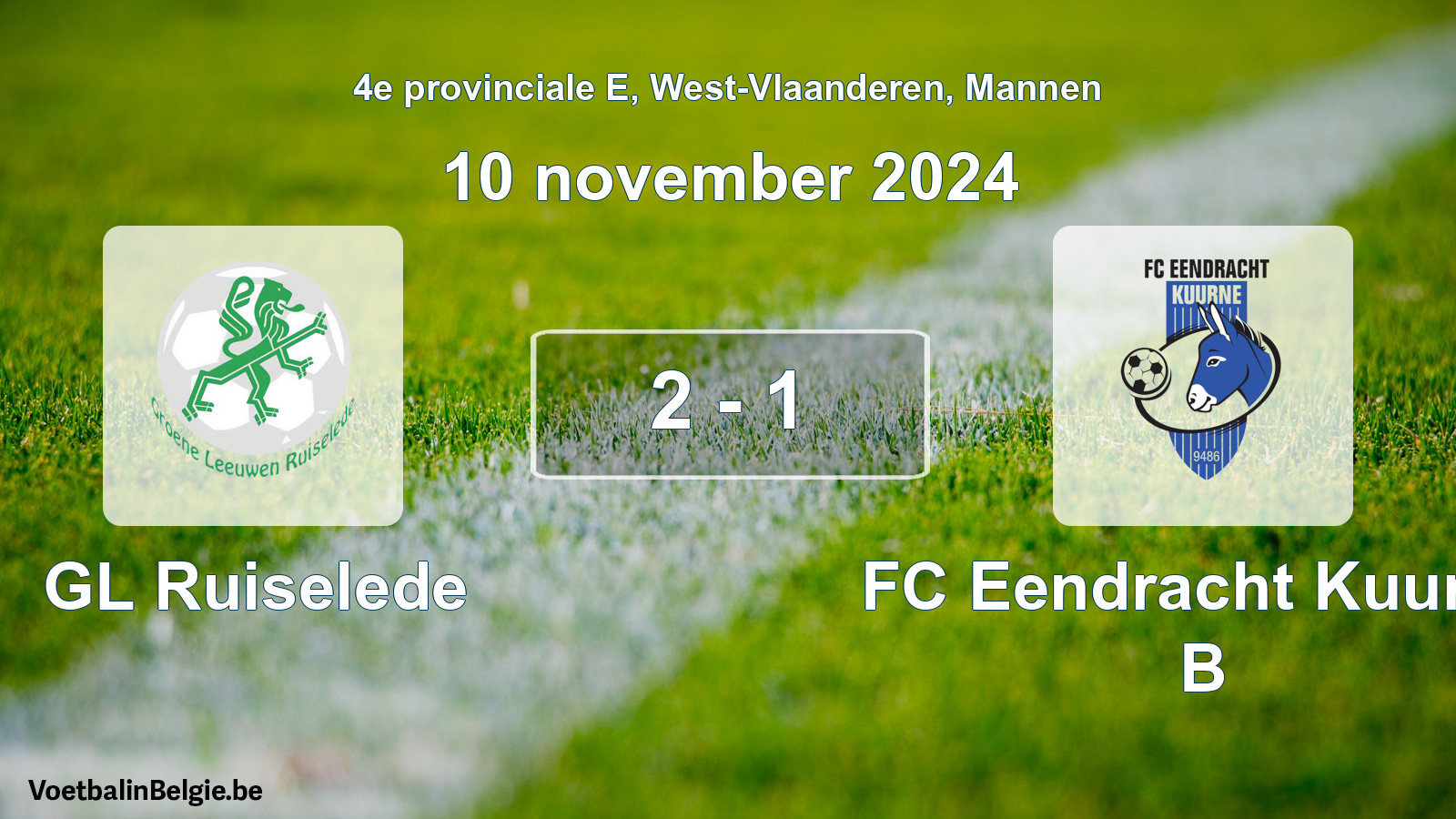 Gespeelde wedstrijd mannenvoetbal: GL Ruiselede - FC Eendracht Kuurne B 2 - 1 (10 november 2024)