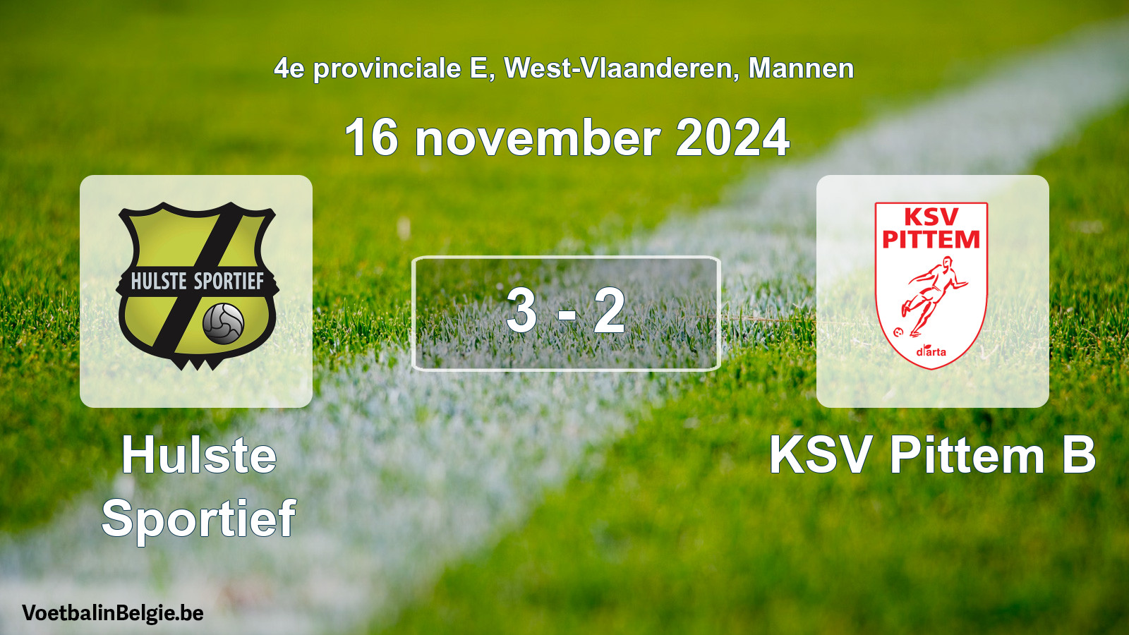 Gespeelde wedstrijd mannenvoetbal: Hulste Sportief - KSV Pittem B 3 - 2 (16 november 2024)