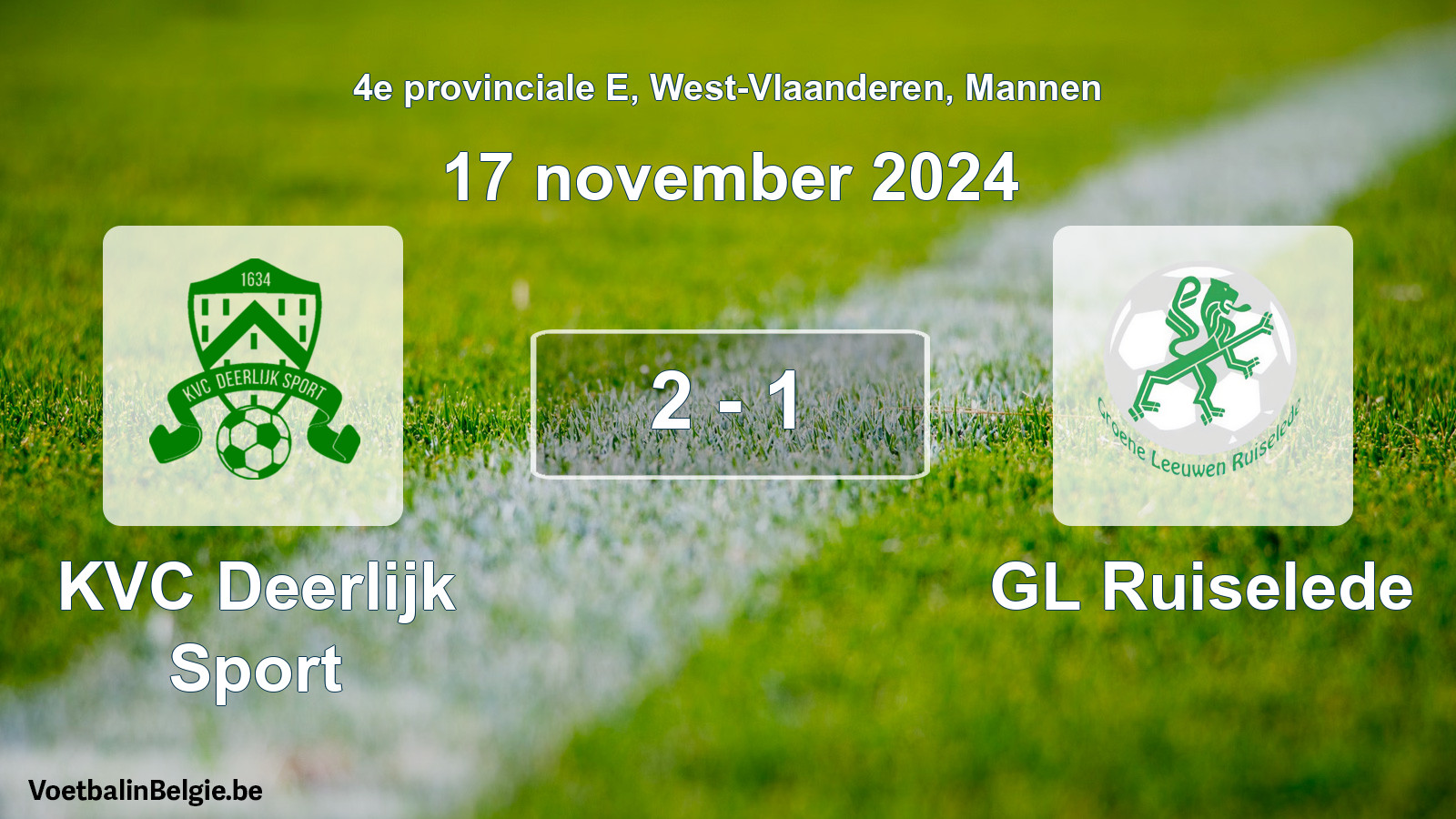 Played match men football: KVC Deerlijk Sport - GL Ruiselede 2 - 1 (17 November 2024)