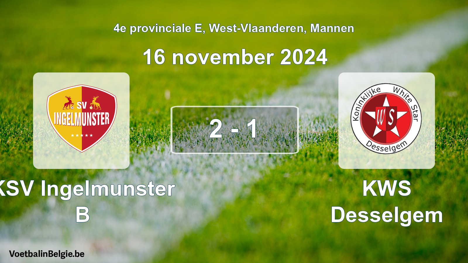Gespeelde wedstrijd mannenvoetbal: KSV Ingelmunster B - KWS Desselgem 2 - 1 (16 november 2024)