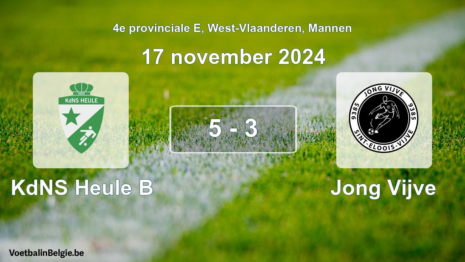 Gespeelde wedstrijd mannenvoetbal: KdNS Heule B - Jong Vijve 5 - 3 (17 november 2024)