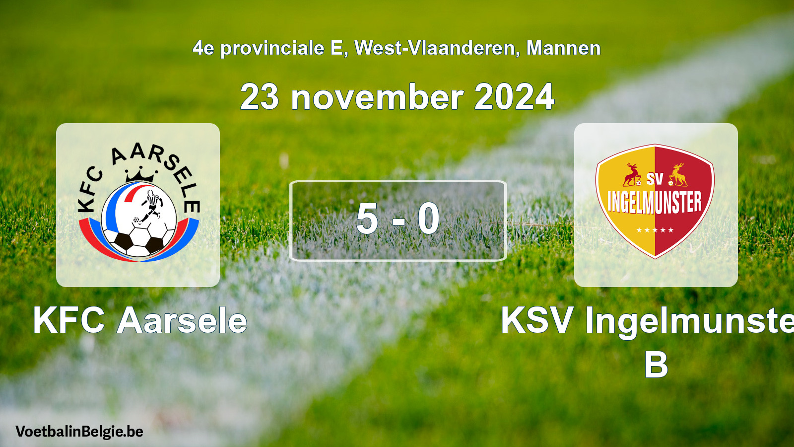 Gespeelde wedstrijd mannenvoetbal: KFC Aarsele - KSV Ingelmunster B 5 - 0 (23 november 2024)