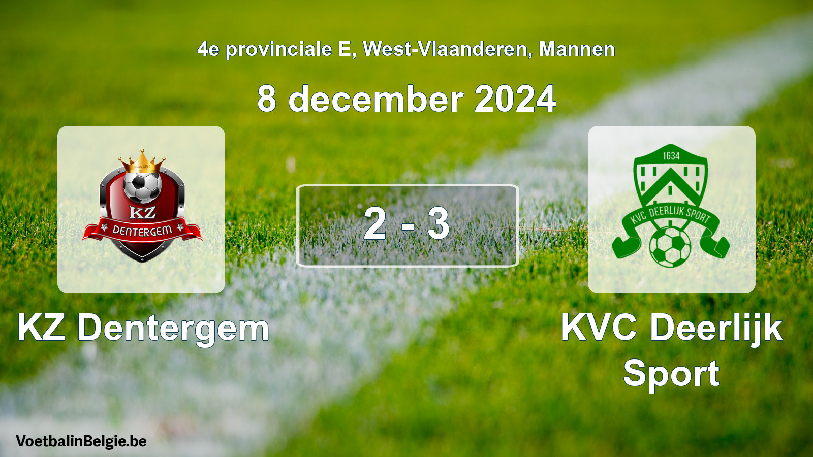 Gespeelde wedstrijd mannenvoetbal: KZ Dentergem - KVC Deerlijk Sport 2 - 3 (8 december 2024)