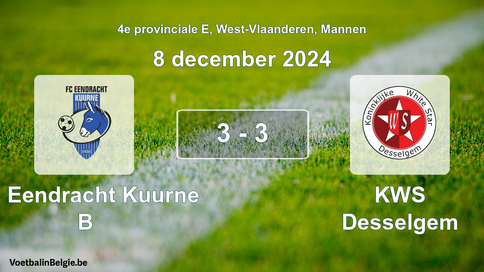 Gespeelde wedstrijd mannenvoetbal: FC Eendracht Kuurne B - KWS Desselgem 3 - 3 (8 december 2024)
