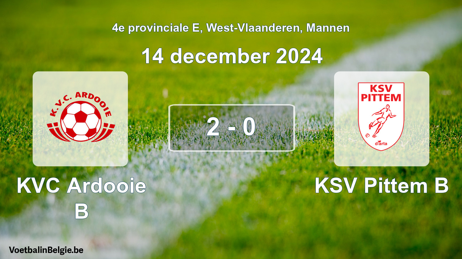 Gespeelde wedstrijd mannenvoetbal: KVC Ardooie B - KSV Pittem B 2 - 0 (14 december 2024)