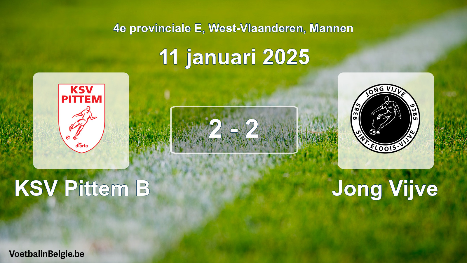 Gespeelde wedstrijd mannenvoetbal: KSV Pittem B - Jong Vijve 2 - 2 (11 januari 2025)