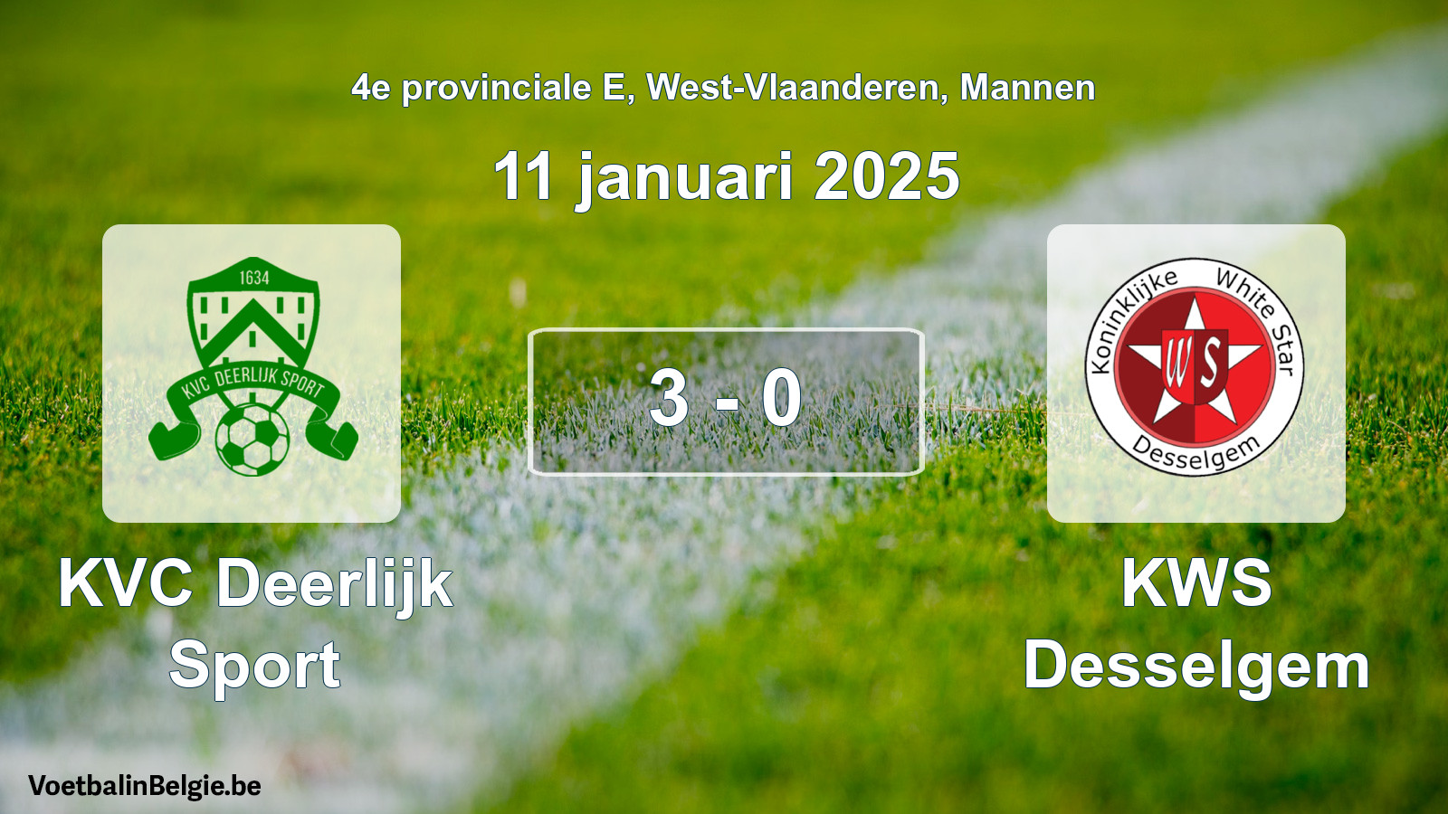 Gespeelde wedstrijd mannenvoetbal: KVC Deerlijk Sport - KWS Desselgem 3 - 0 (11 januari 2025)