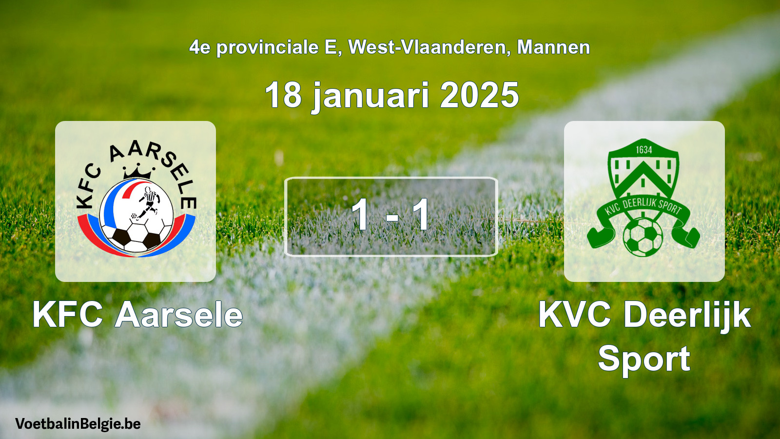 Gespeelde wedstrijd mannenvoetbal: KFC Aarsele - KVC Deerlijk Sport 1 - 1 (18 januari 2025)