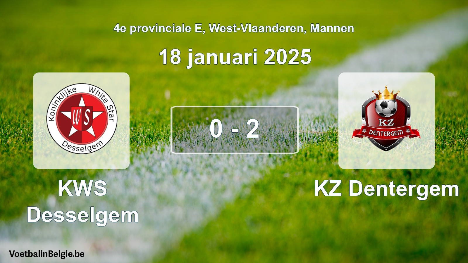 Gespeelde wedstrijd mannenvoetbal: KWS Desselgem - KZ Dentergem 0 - 2 (18 januari 2025)