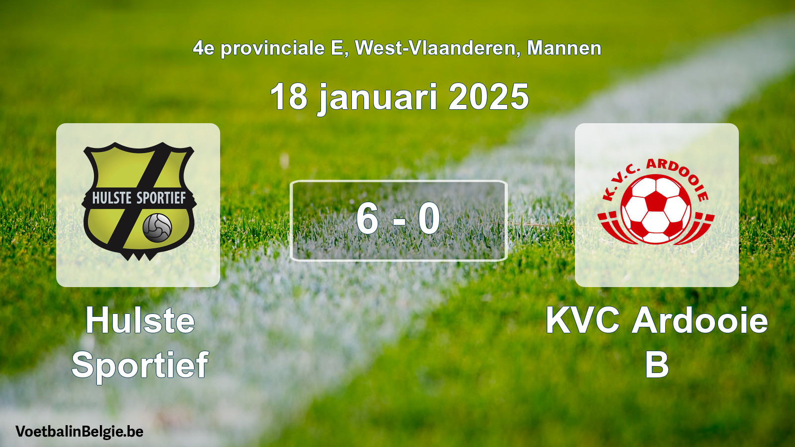Gespeelde wedstrijd mannenvoetbal: Hulste Sportief - KVC Ardooie B 6 - 0 (18 januari 2025)
