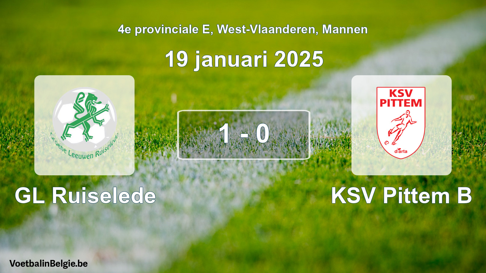 Gespeelde wedstrijd mannenvoetbal: GL Ruiselede - KSV Pittem B 1 - 0 (19 januari 2025)