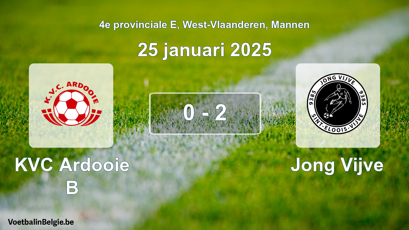 Gespeelde wedstrijd mannenvoetbal: KVC Ardooie B - Jong Vijve 0 - 2 (25 januari 2025)
