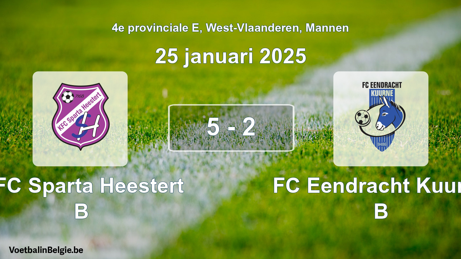 Gespeelde wedstrijd mannenvoetbal: KFC Sparta Heestert B - FC Eendracht Kuurne B 5 - 2 (25 januari 2025)