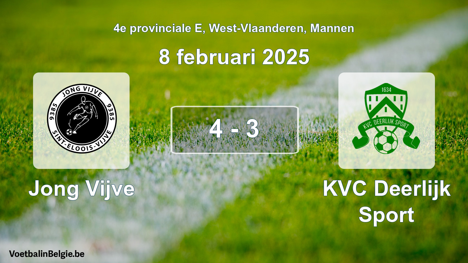 Gespeelde wedstrijd mannenvoetbal: Jong Vijve - KVC Deerlijk Sport 4 - 3 (8 februari 2025)