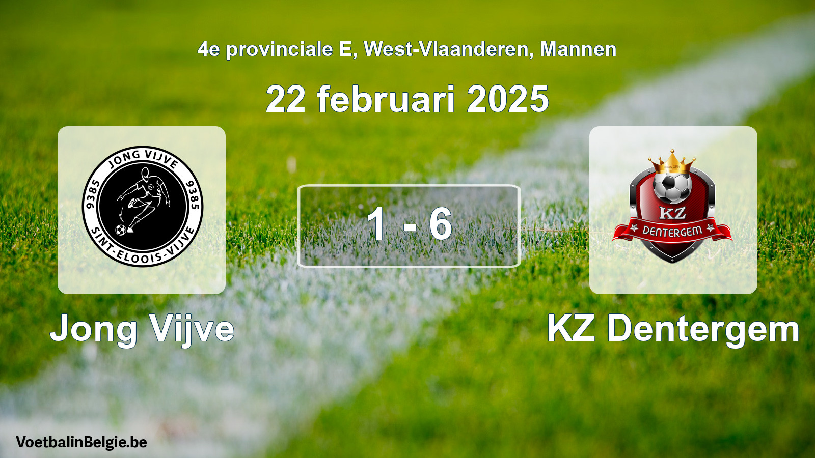 Gespeelde wedstrijd mannenvoetbal: Jong Vijve - KZ Dentergem 1 - 6 (22 februari 2025)