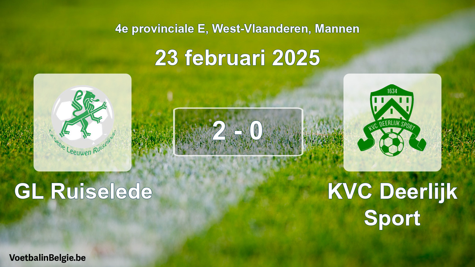 Gespeelde wedstrijd mannenvoetbal: GL Ruiselede - KVC Deerlijk Sport 2 - 0 (23 februari 2025)