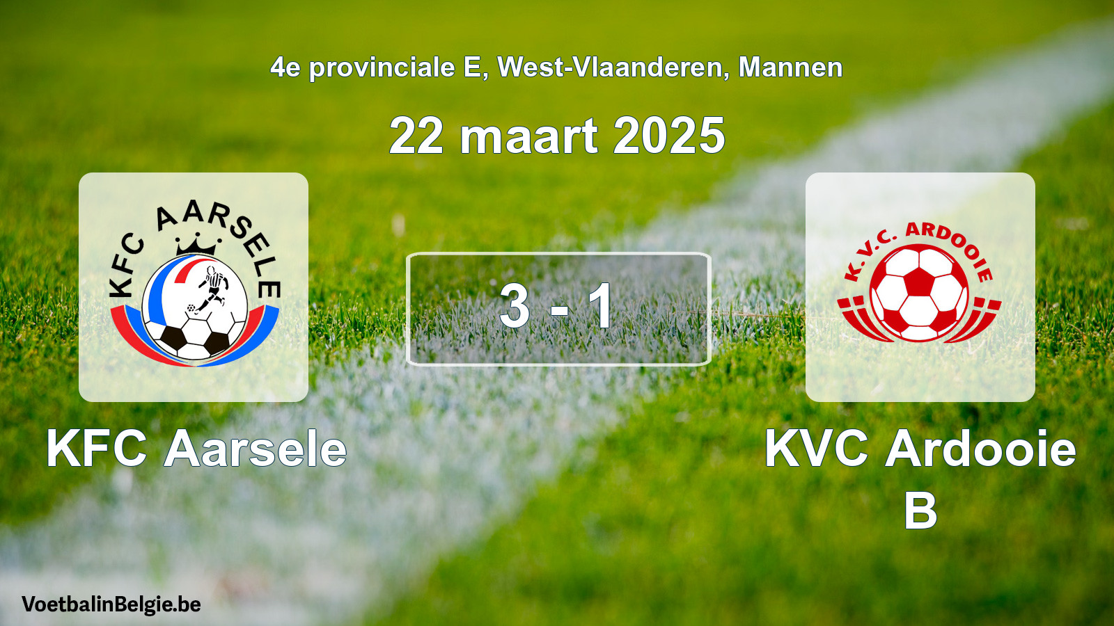 Gespeelde wedstrijd mannenvoetbal: KFC Aarsele - KVC Ardooie B 3 - 1 (22 maart 2025)