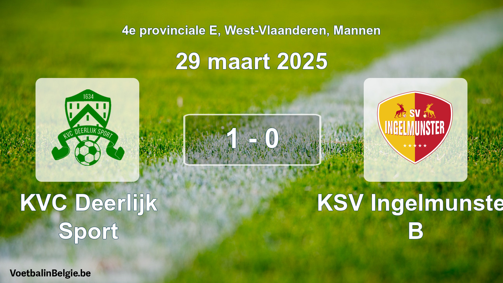 Gespeelde wedstrijd mannenvoetbal: KVC Deerlijk Sport - KSV Ingelmunster B 1 - 0 (29 maart 2025)