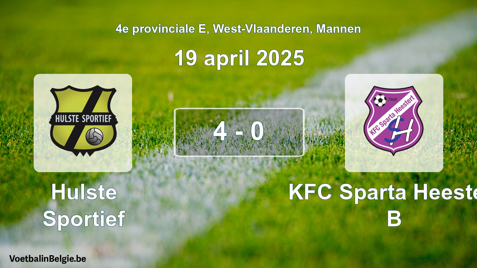 Gespeelde wedstrijd mannenvoetbal: Hulste Sportief - KFC Sparta Heestert B 4 - 0 (19 april 2025)