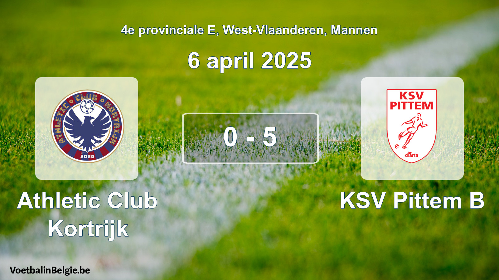 Gespeelde wedstrijd mannenvoetbal: Athletic Club Kortrijk - KSV Pittem B 0 - 5 (6 april 2025)
