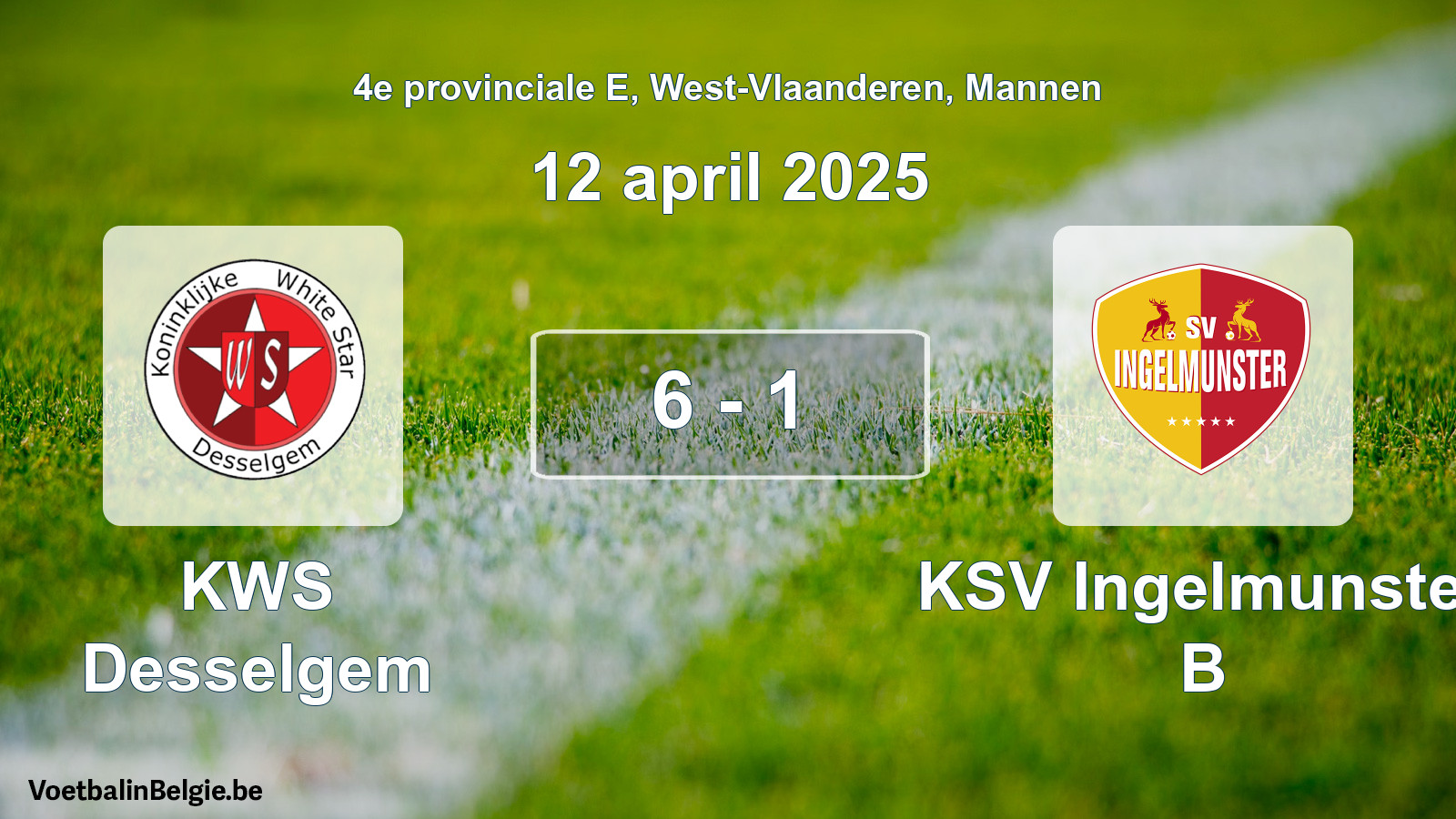 Gespeelde wedstrijd mannenvoetbal: KWS Desselgem - KSV Ingelmunster B 6 - 1 (12 april 2025)