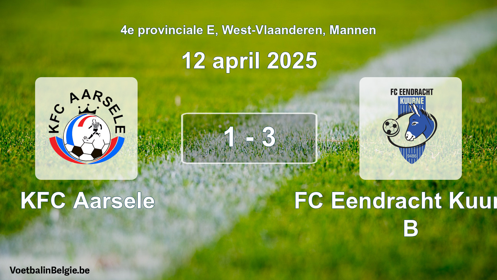 Gespeelde wedstrijd mannenvoetbal: KFC Aarsele - FC Eendracht Kuurne B 1 - 3 (12 april 2025)