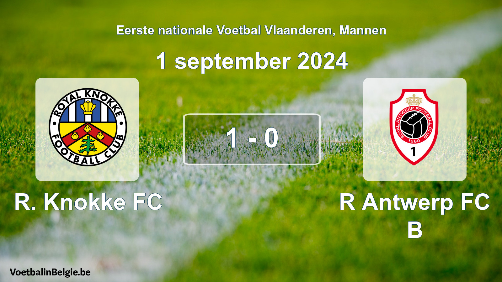 Gespeelde wedstrijd mannenvoetbal: R. Knokke FC - R Antwerp FC B 1 - 0 (1 september 2024)