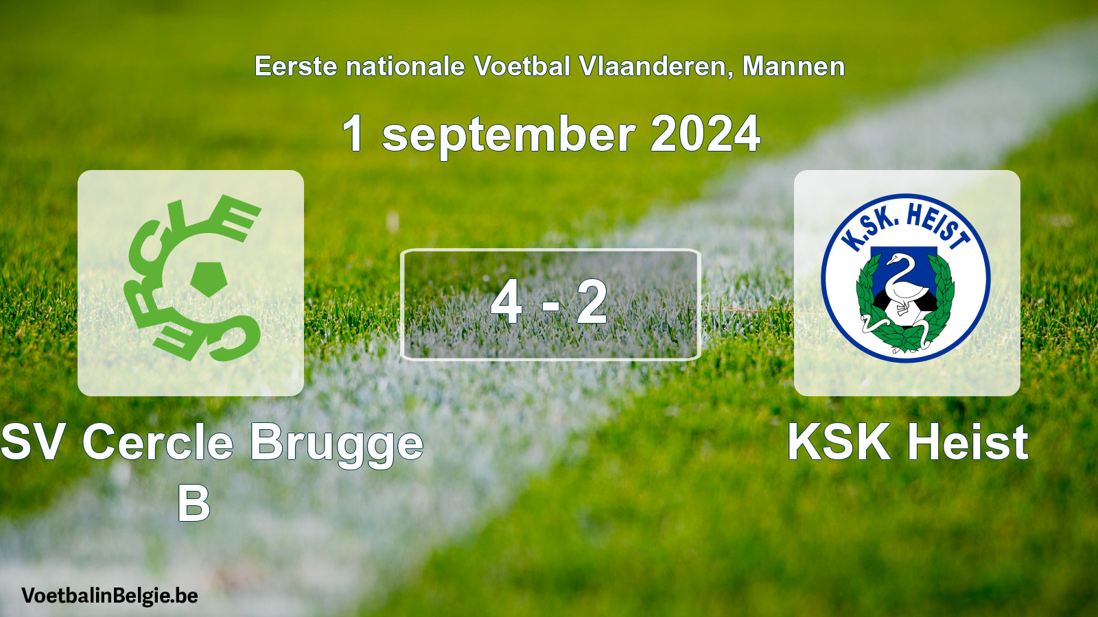 Gespeelde wedstrijd mannenvoetbal: KSV Cercle Brugge B - KSK Heist 4 - 2 (1 september 2024)