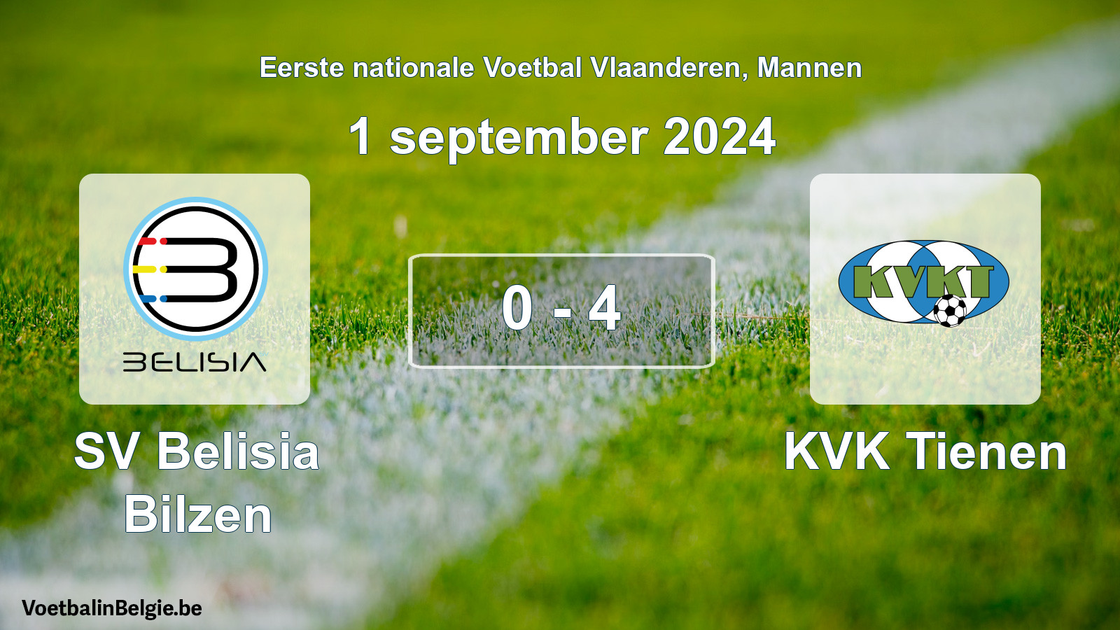 Gespeelde wedstrijd mannenvoetbal: SV Belisia Bilzen - KVK Tienen 0 - 4 (1 september 2024)