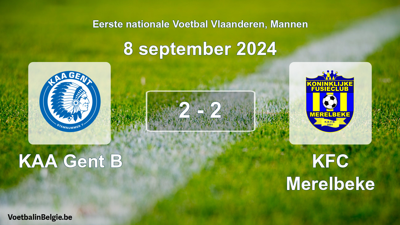 Gespeelde wedstrijd mannenvoetbal: KAA Gent B - KFC Merelbeke 2 - 2 (8 september 2024)