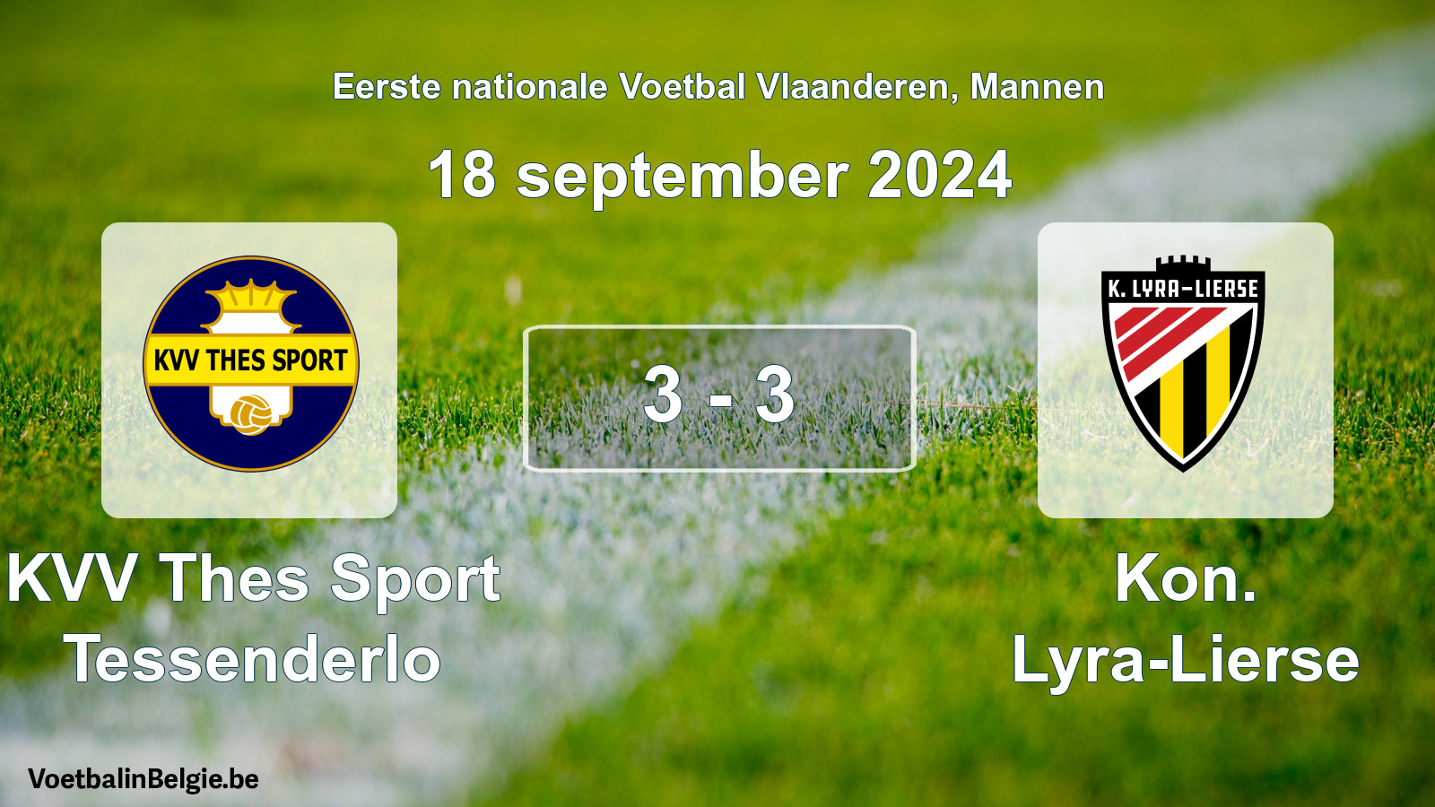 Gespeelde wedstrijd mannenvoetbal: KVV Thes Sport Tessenderlo - Kon. Lyra-Lierse 3 - 3 (18 september 2024)