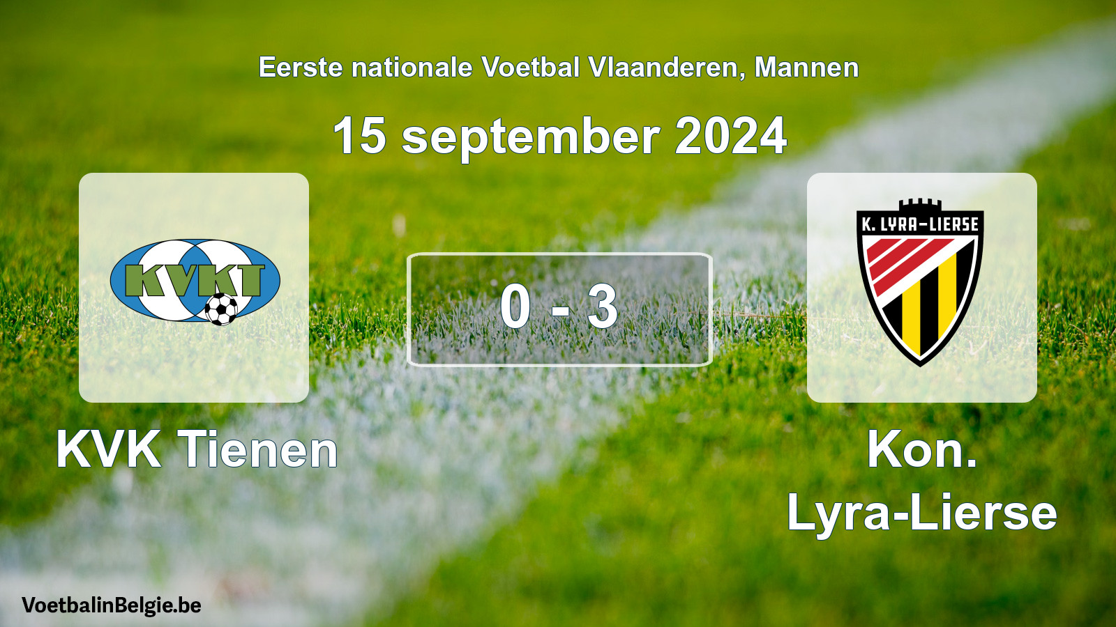 Gespeelde wedstrijd mannenvoetbal: KVK Tienen - Kon. Lyra-Lierse 0 - 3 (15 september 2024)