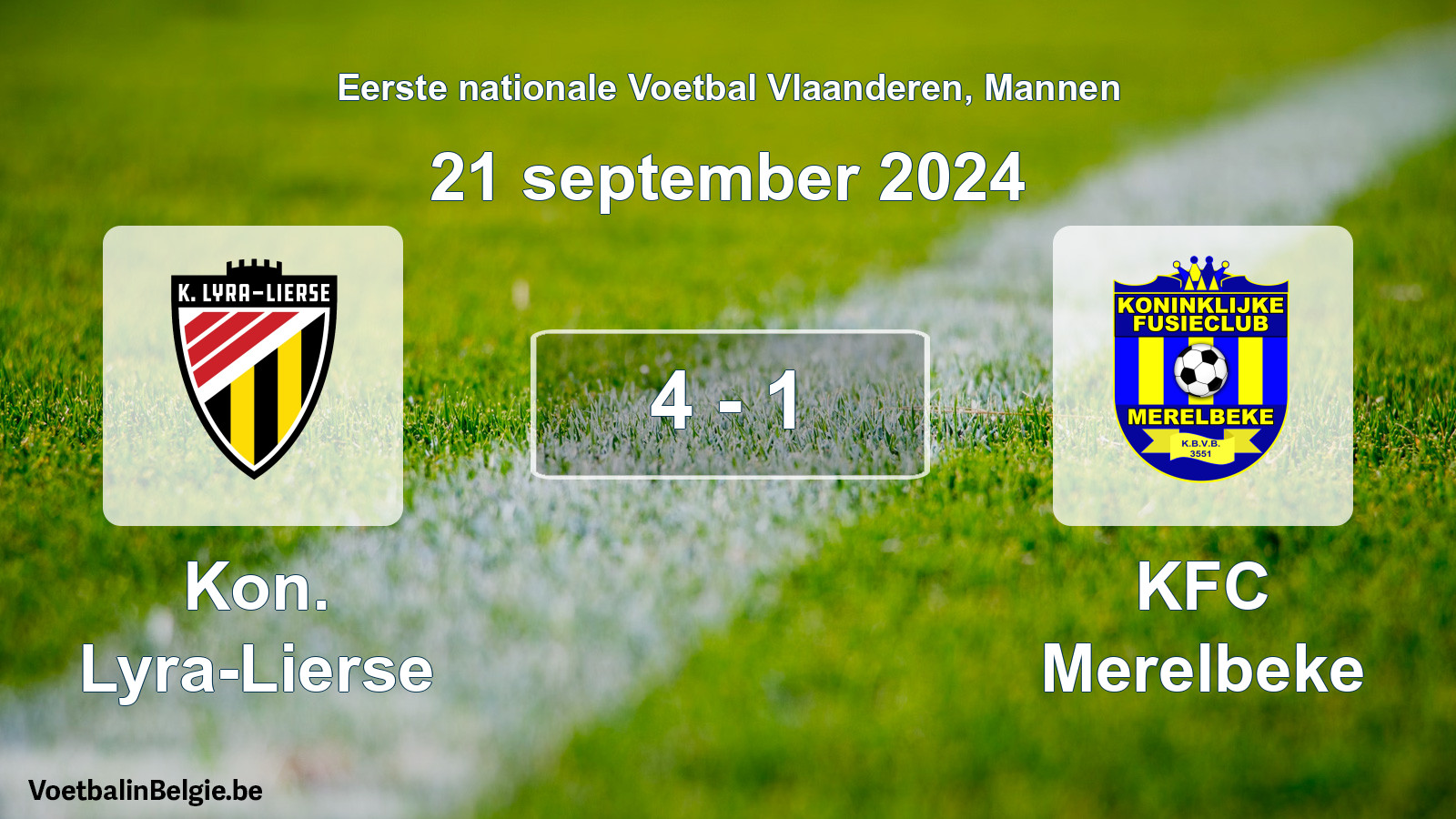 Gespeelde wedstrijd mannenvoetbal: Kon. Lyra-Lierse - KFC Merelbeke 4 - 1 (21 september 2024)