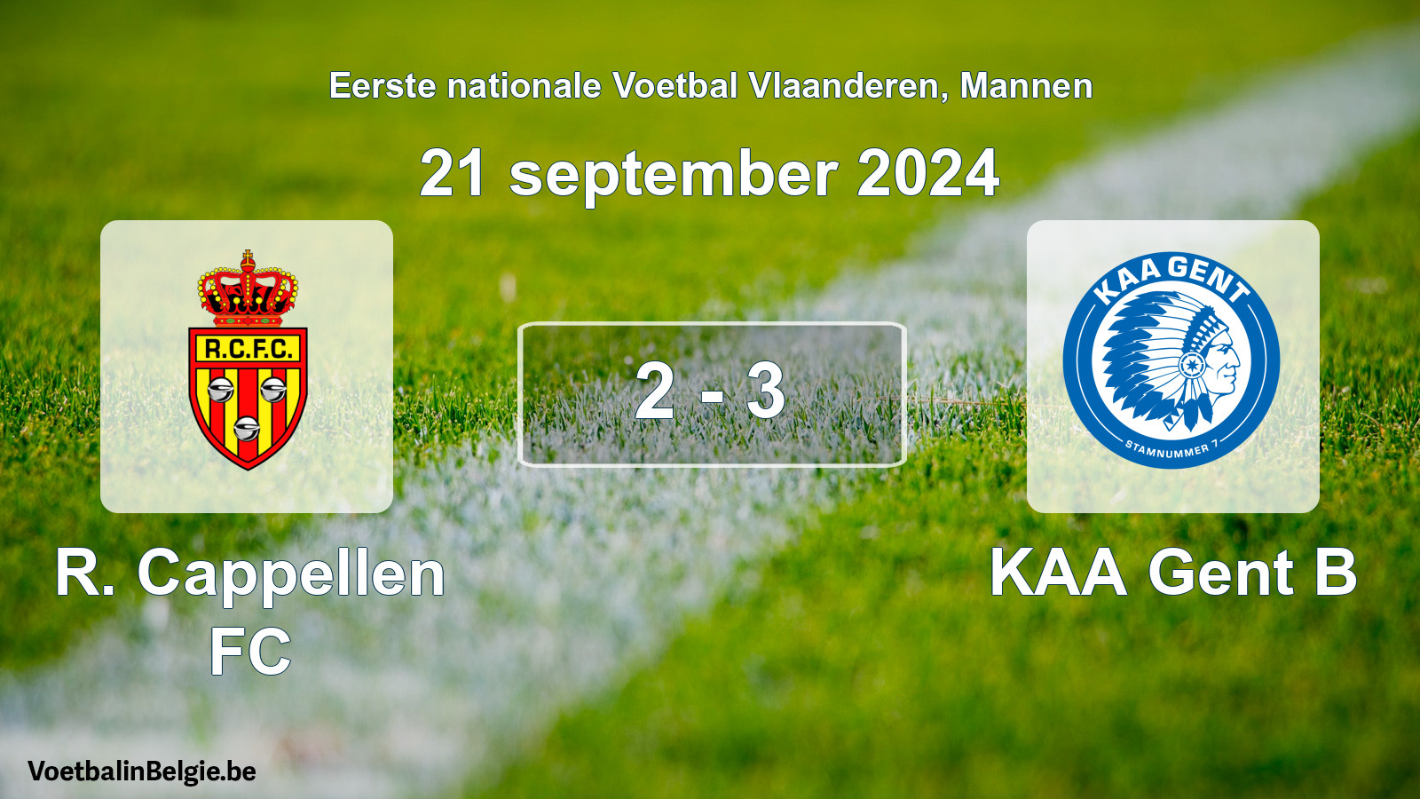 Gespeelde wedstrijd mannenvoetbal: R. Cappellen FC - KAA Gent B 2 - 3 (21 september 2024)