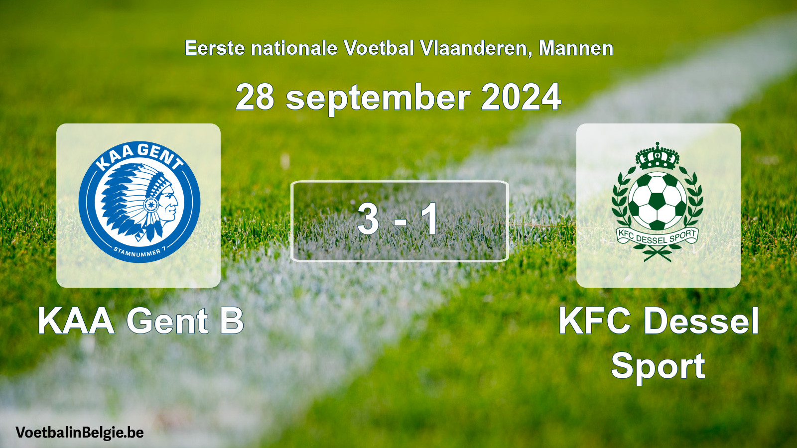 Gespeelde wedstrijd mannenvoetbal: KAA Gent B - KFC Dessel Sport 3 - 1 (28 september 2024)