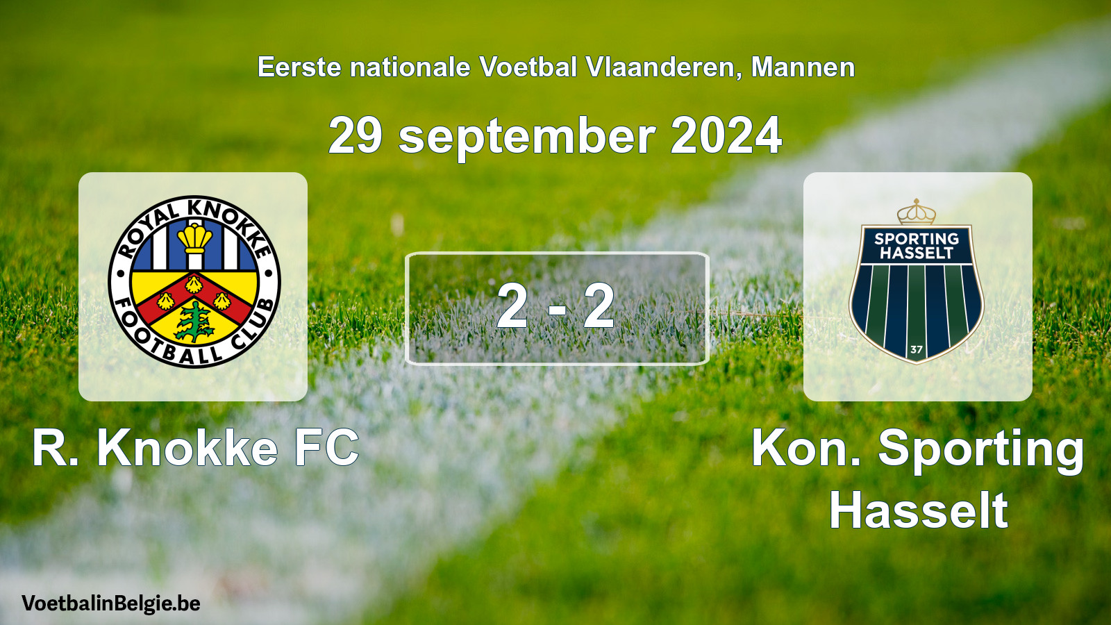 Gespeelde wedstrijd mannenvoetbal: R. Knokke FC - Kon. Sporting Hasselt 2 - 2 (29 september 2024)