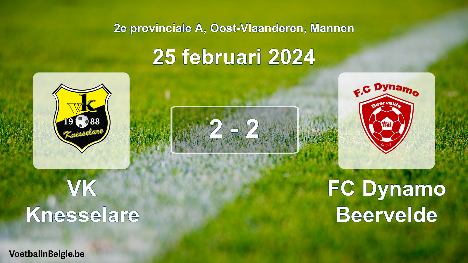 Gespeelde wedstrijd mannenvoetbal: VK Knesselare - FC Dynamo Beervelde 2 - 2 (25 februari 2024)