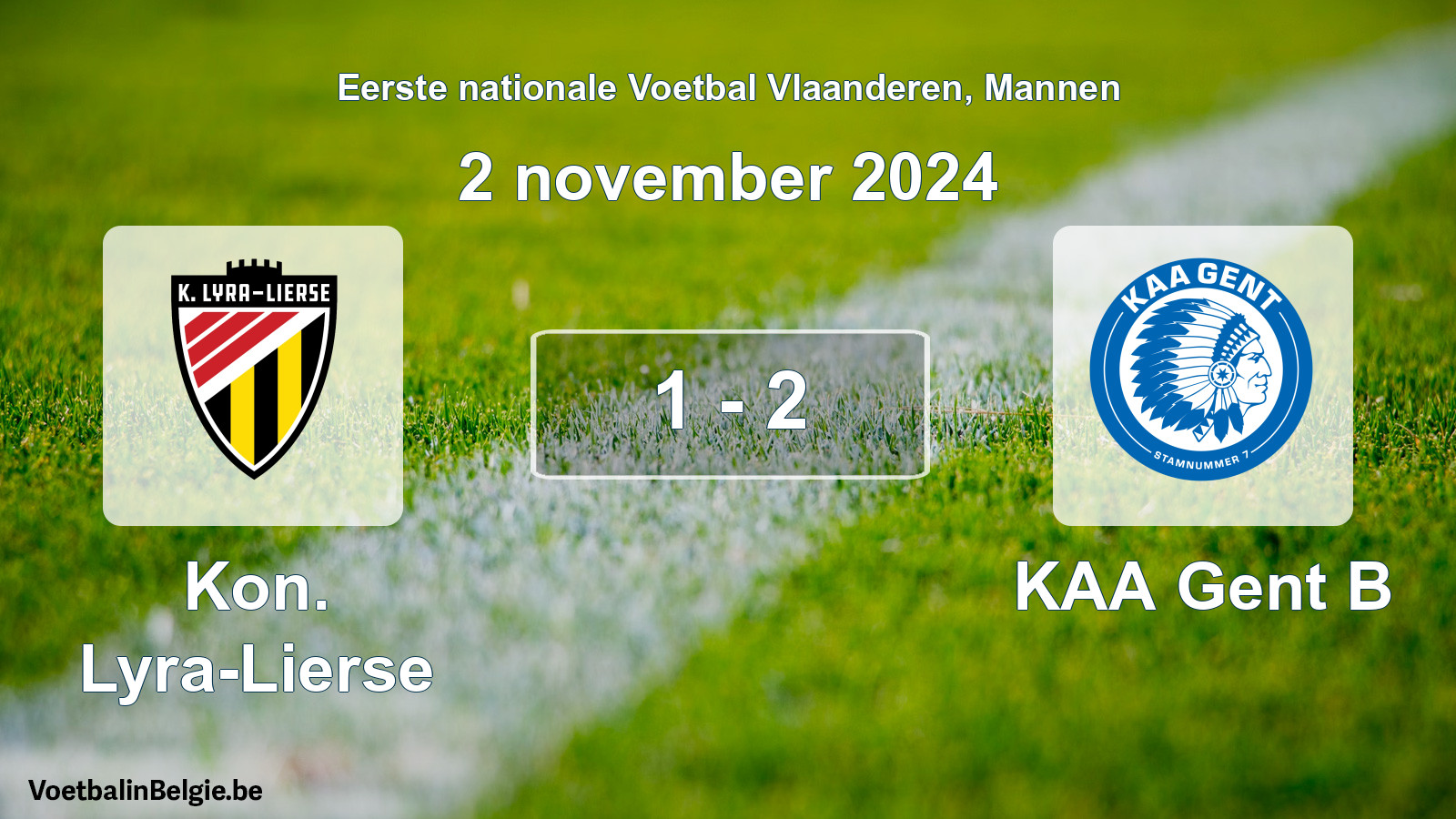 Gespeelde wedstrijd mannenvoetbal: Kon. Lyra-Lierse - KAA Gent B 1 - 2 (2 november 2024)