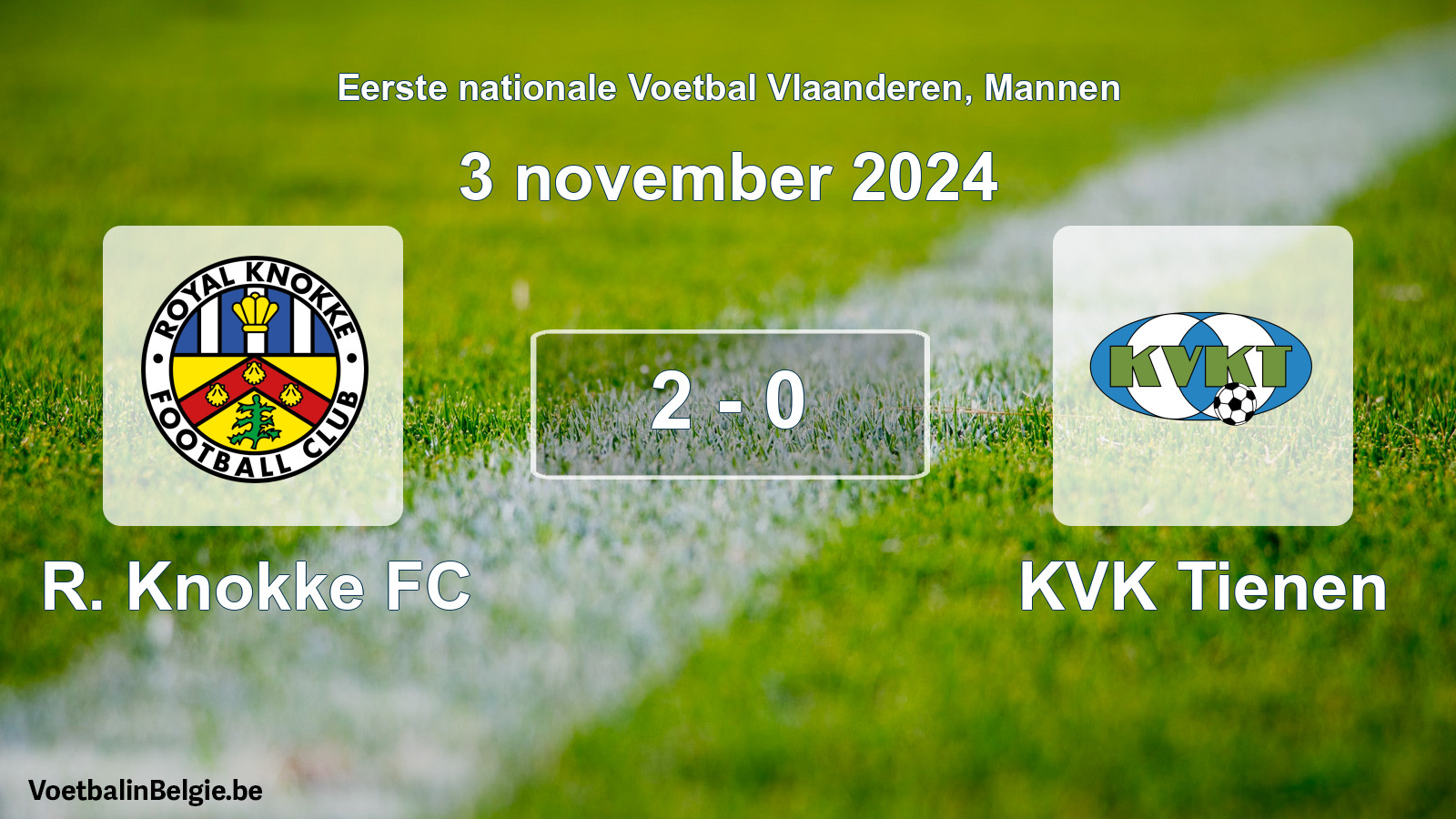 Gespeelde wedstrijd mannenvoetbal: R. Knokke FC - KVK Tienen 2 - 0 (3 november 2024)