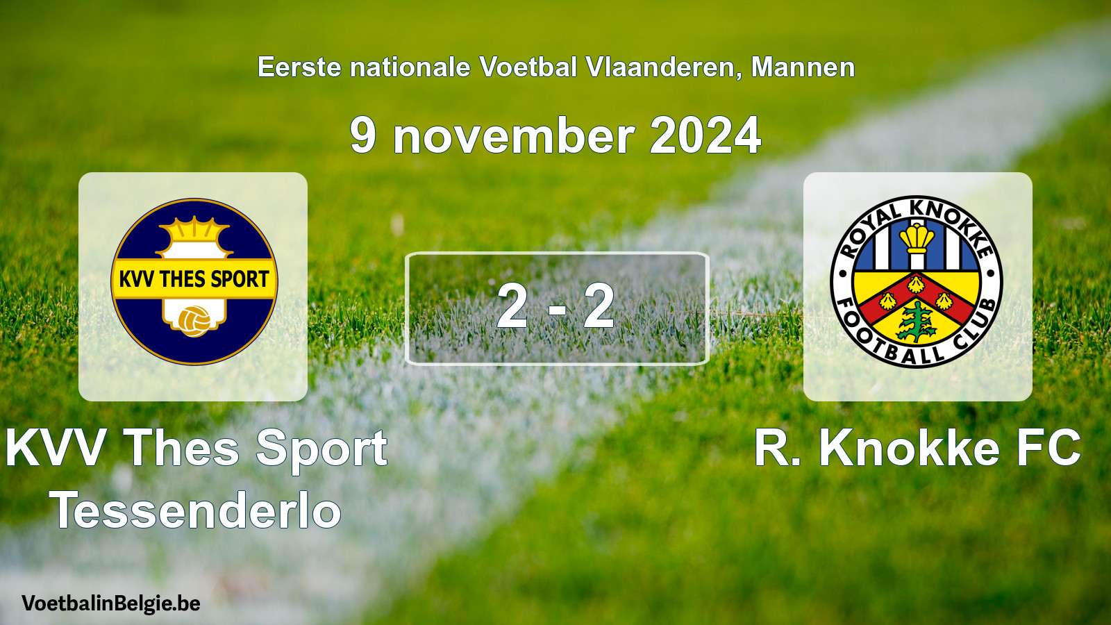 Gespeelde wedstrijd mannenvoetbal: KVV Thes Sport Tessenderlo - R. Knokke FC 2 - 2 (9 november 2024)