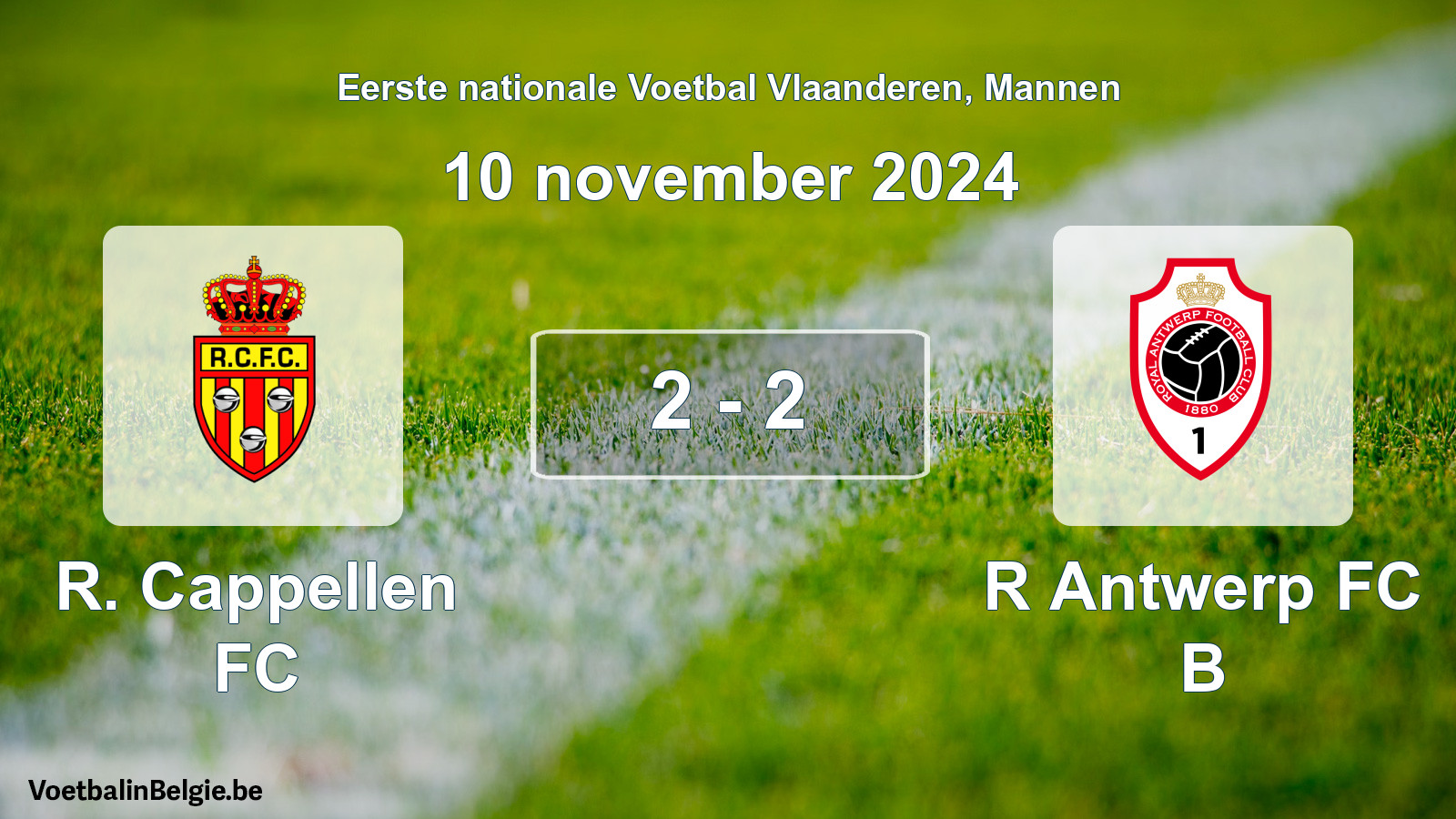 Gespeelde wedstrijd mannenvoetbal: R. Cappellen FC - R Antwerp FC B 2 - 2 (10 november 2024)