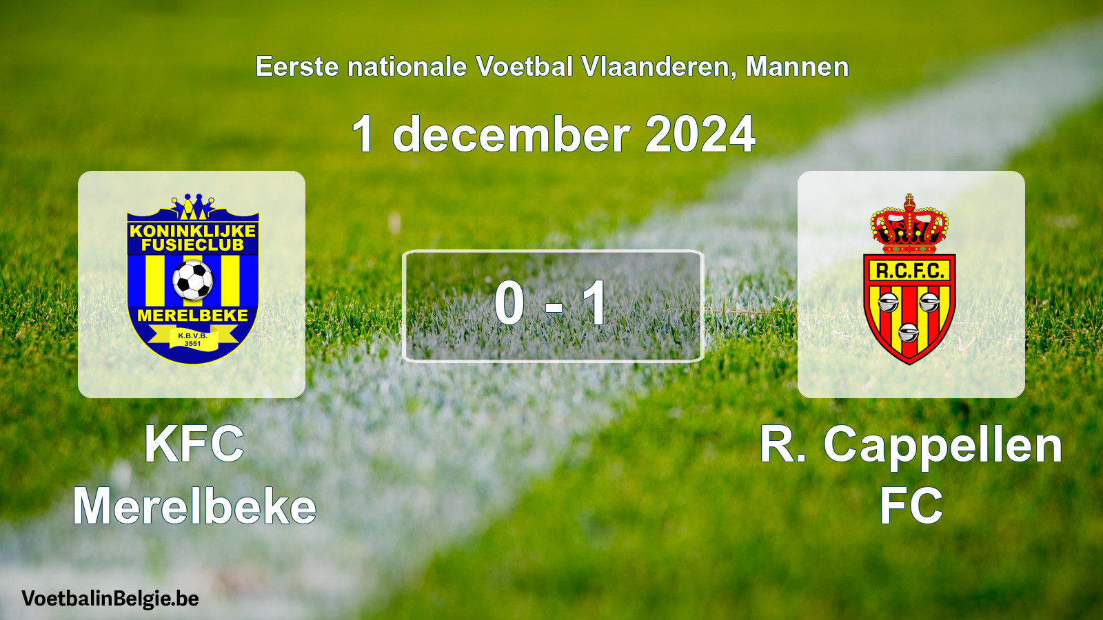 Match joué football hommes: KFC Merelbeke - R. Cappellen FC 0 - 1 (1 décembre 2024)