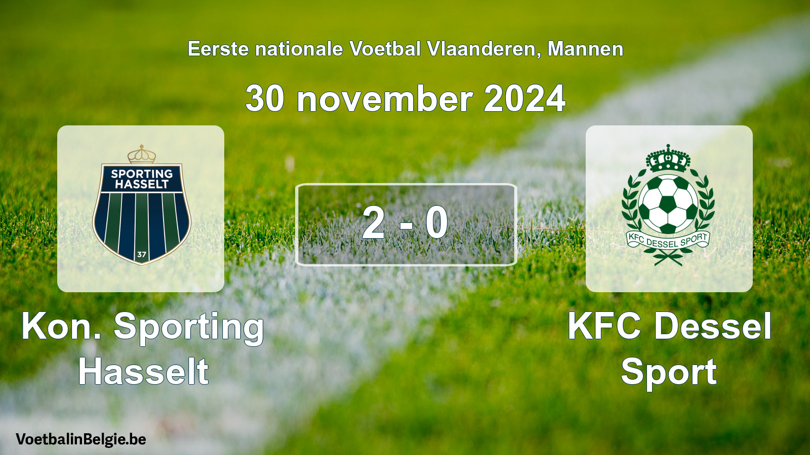 Gespeelde wedstrijd mannenvoetbal: Kon. Sporting Hasselt - KFC Dessel Sport 2 - 0 (30 november 2024)
