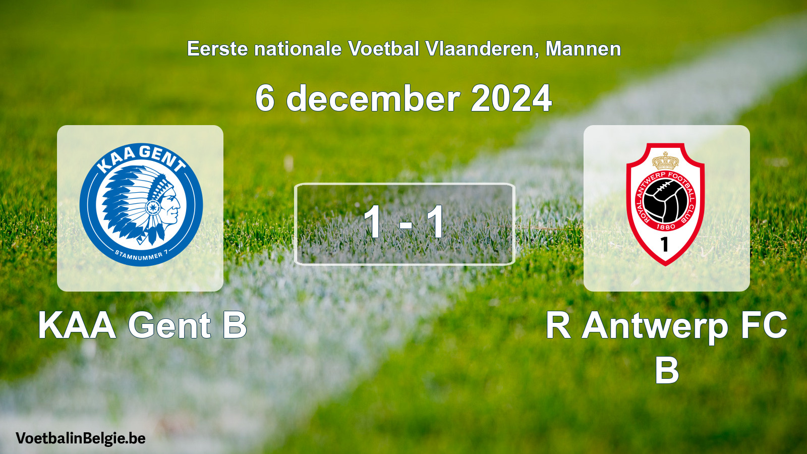 Gespeelde wedstrijd mannenvoetbal: KAA Gent B - R Antwerp FC B 1 - 1 (6 december 2024)