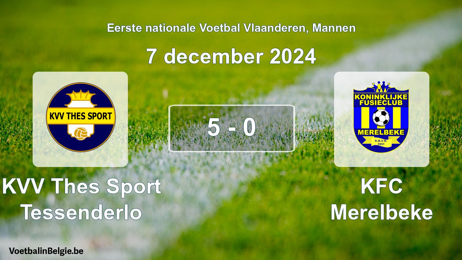 Gespeelde wedstrijd mannenvoetbal: KVV Thes Sport Tessenderlo - KFC Merelbeke 5 - 0 (7 december 2024)