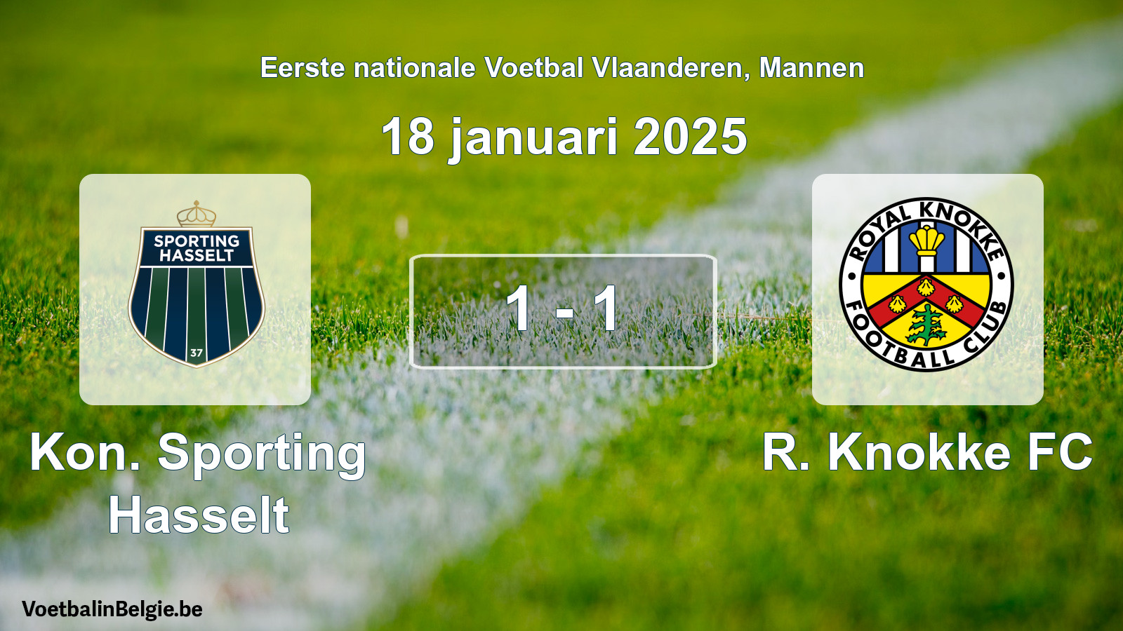 Gespeelde wedstrijd mannenvoetbal: Kon. Sporting Hasselt - R. Knokke FC 1 - 1 (18 januari 2025)