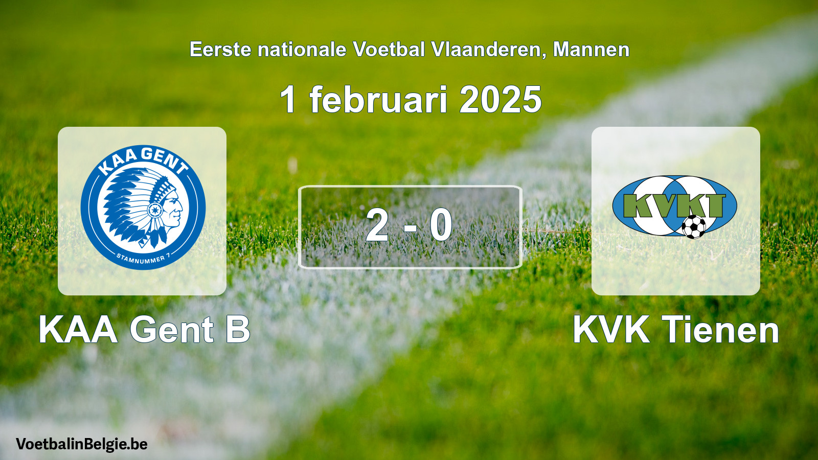 Gespeelde wedstrijd mannenvoetbal: KAA Gent B - KVK Tienen 2 - 0 (1 februari 2025)