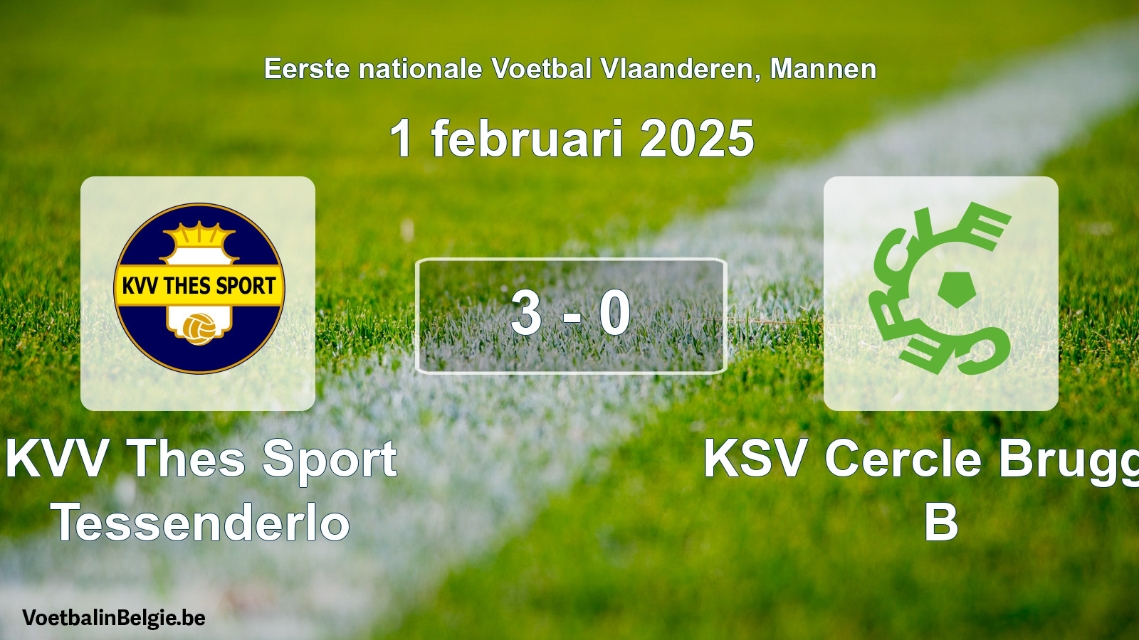 Gespeelde wedstrijd mannenvoetbal: KVV Thes Sport Tessenderlo - KSV Cercle Brugge B 3 - 0 (1 februari 2025)